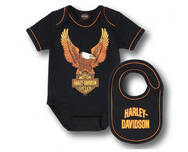 Boys Harley-Davidson Romper & Bib Set