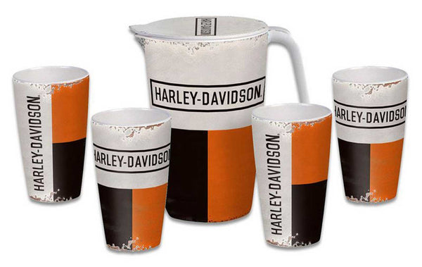 Harley-Davidson® Retro Block Pitcher Set - White, Orange Black, HDX-98650